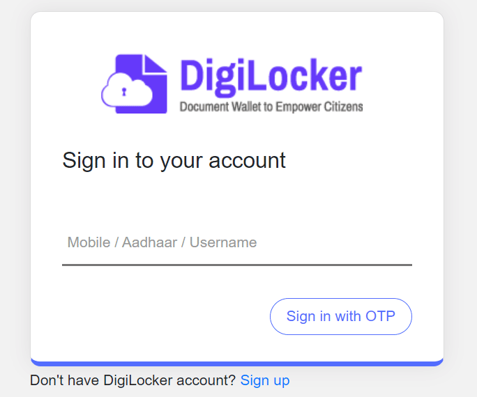 Step 2:  DigiLocker Sign In