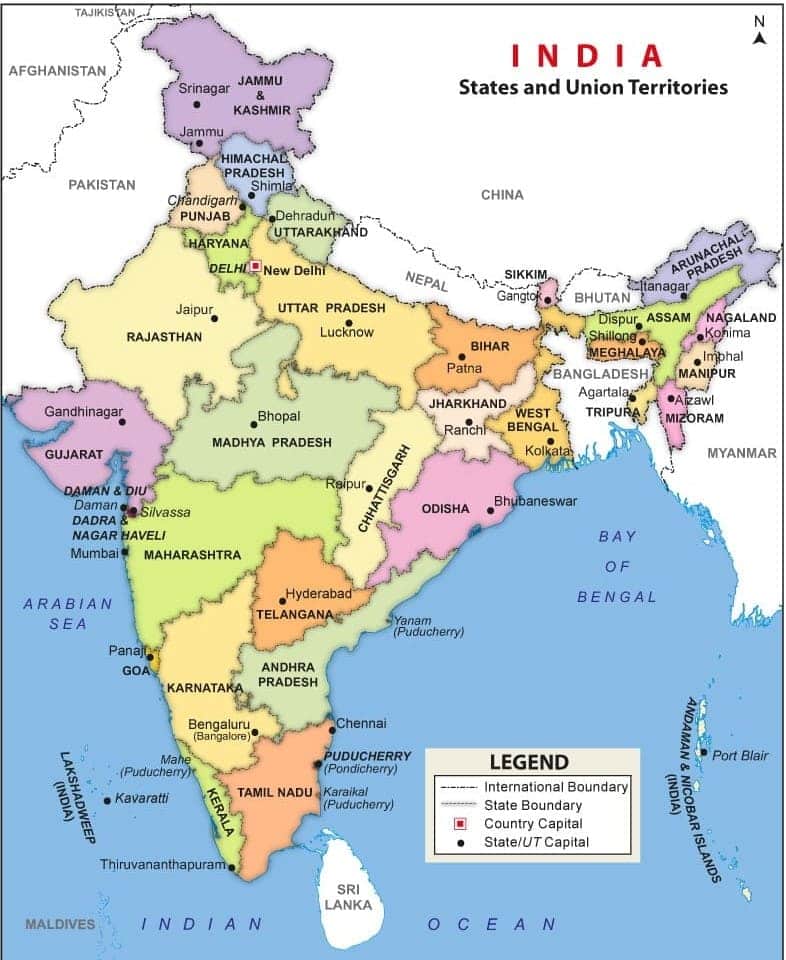Map of India (States and Capitals)