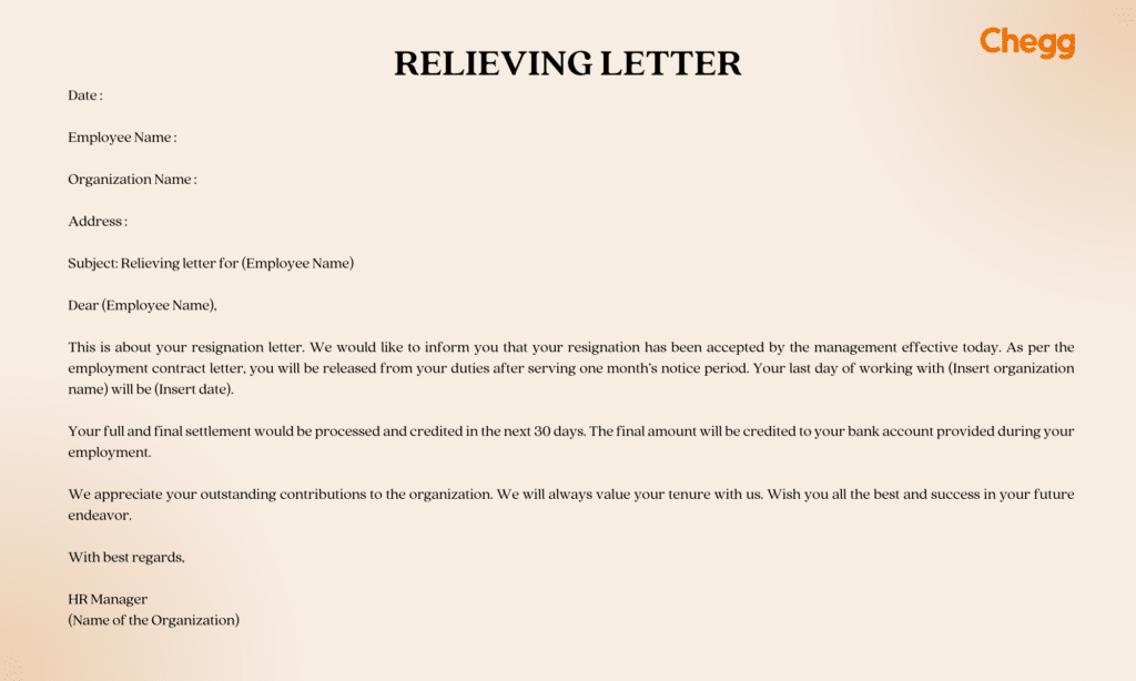relieving letter format