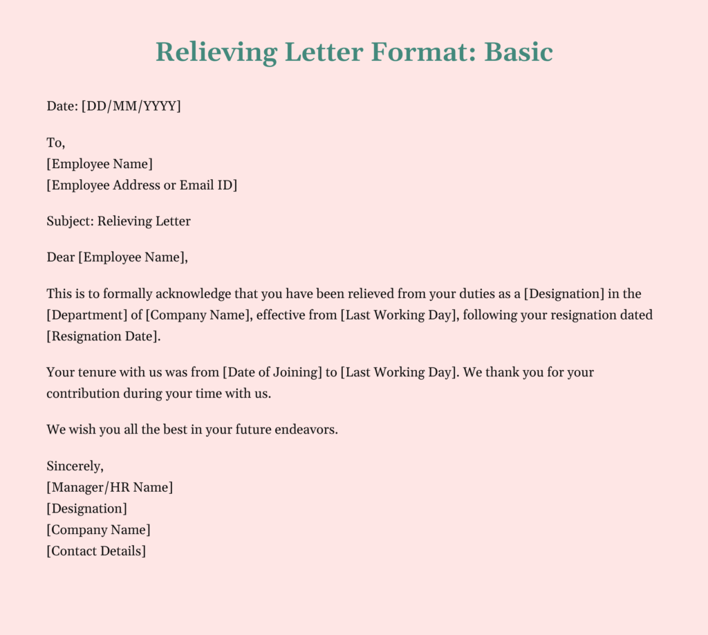 relieving letter format