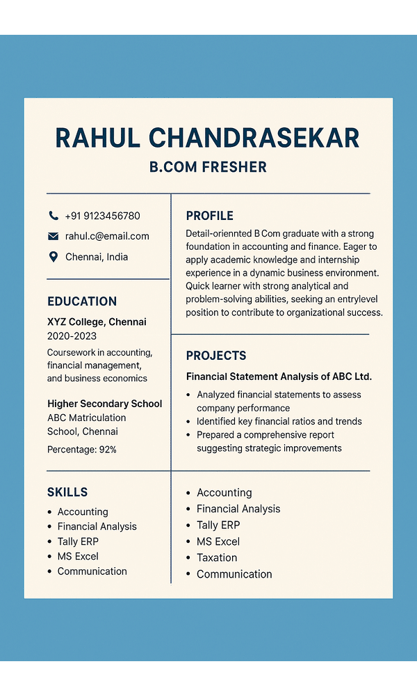 B.Com Fresher Resume